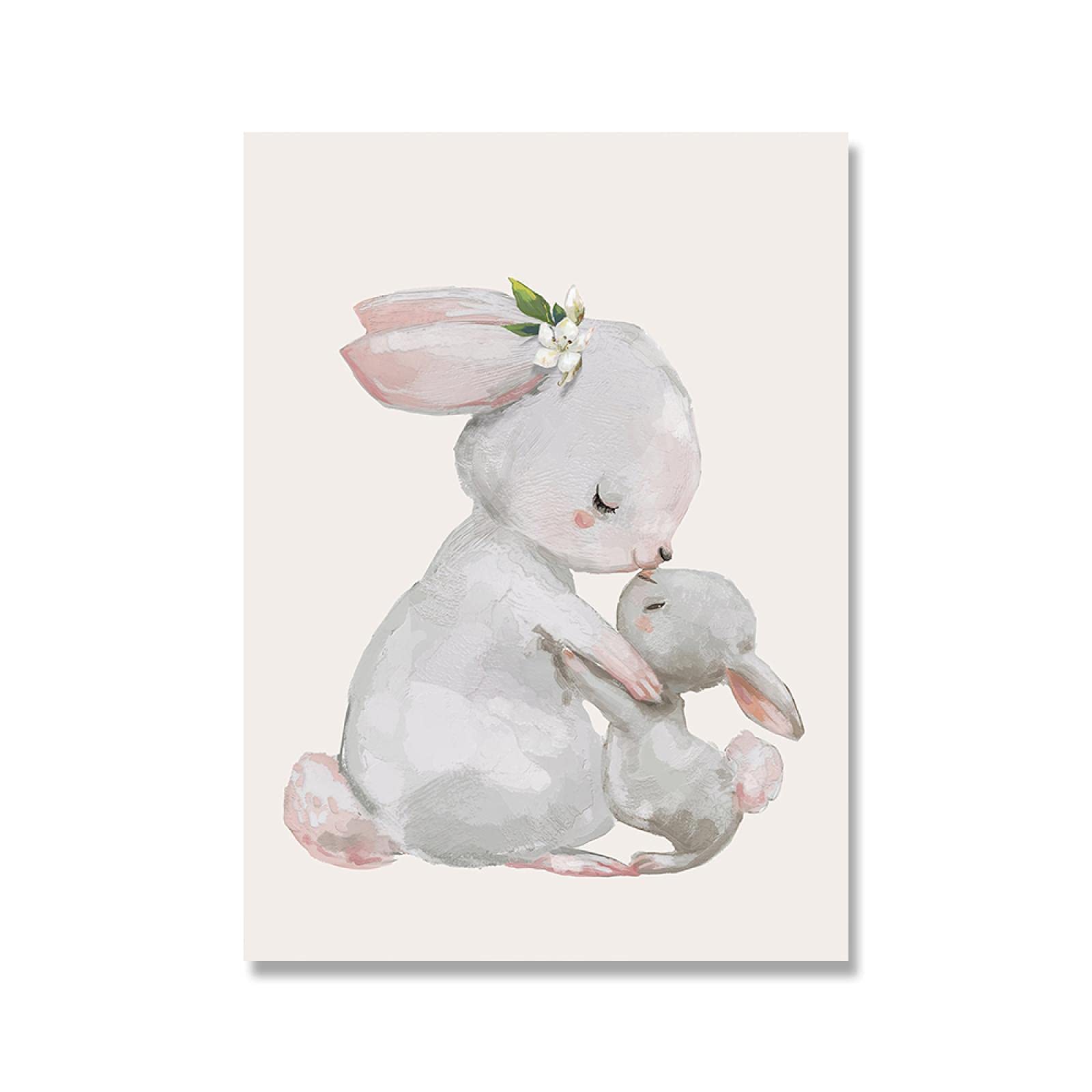 dsdsgog Conejo Luna Osito Bebé Niña Vivero Arte de la pared Póster Impresión de animales Pintura de la lona Cuadros de pared nórdicos para la decoración de la habitación 60x90cmx2 Sin marco