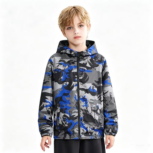 Image of Boys Girls Rain Jackets Waterproof Hooded Fleece Raincoats Lightweight Windbreakers for Kids