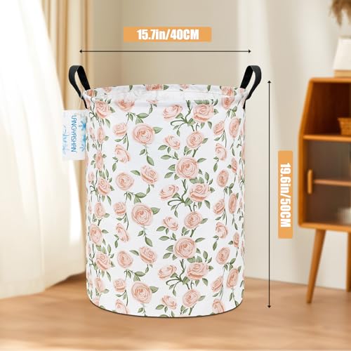 Image of Laundry Basket Canvas Fabric Collapsible Organizer Basket for Storage Bin Toy Bins Gift Baskets Bedroom Clothes Children Nursery Hamper (Rose)