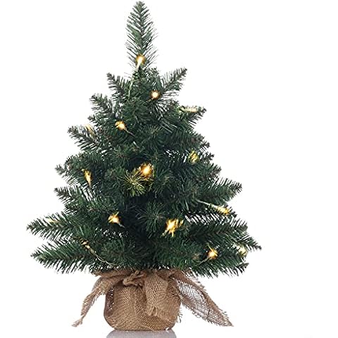 Pre-Lit Artificial Mini Christmas Tree,20 inch Miniature Pine Tree with Lights,Pine Artificial Xmas Tree,70 Branch Tips,Great for Tabletop or Desk-(50cm) Cover
