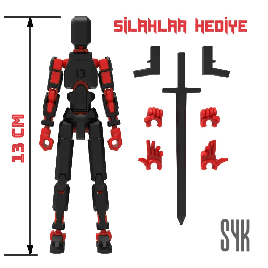 Robot 13 Dummy Aksiyon Figürü; Siyah-Kırmızı, Tüm Eklemleri Hareketli
