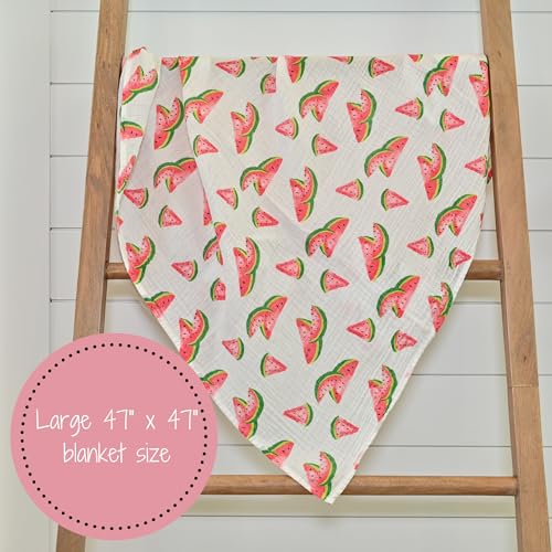 Image of LollyBanks Muslin Swaddle Blankets, 100% Cotton Newborn Blanket for Boys and Girls, Large 47 x 47 Inches Lightweight and Breathable Baby Swaddle Blanket, Baby Essentials, Registry (Watermelon Print)