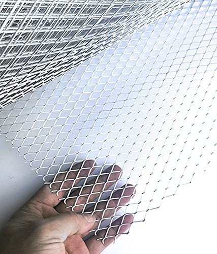 Image of Silver Universal 40 inchx13 inch Car Grill Mesh - Aluminum Alloy Automotive Grille Insert Bumper Rhombic Hole (10x20mm)
