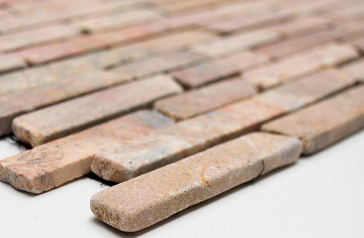 Mosaico mattone tinta unita rossoverona marmo pietra naturale cucina pietra mosaico formato: 25 – 105 x 15 x 8 mm, dimensioni foglio: 305 x 305 mm, 10 fogli