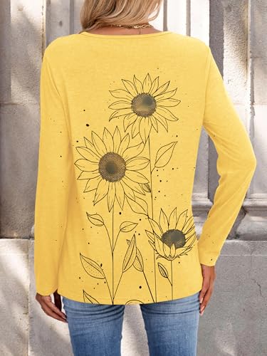 Womens V-Neck Long Sleeve T-Shirt Flower Graphic Tees Fall Fashion Boho Tops Tshirts Loose Casual Western Country T Shirts3