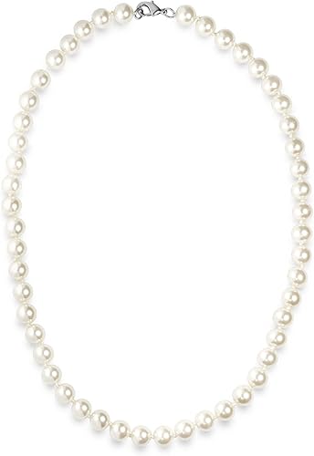 KEZEF 8mm - 14mm Faux Pearl Necklace Cream White Simulated Faux Pearl Necklace for Women Girls and Men Hand Knotted Strand 16 - 20