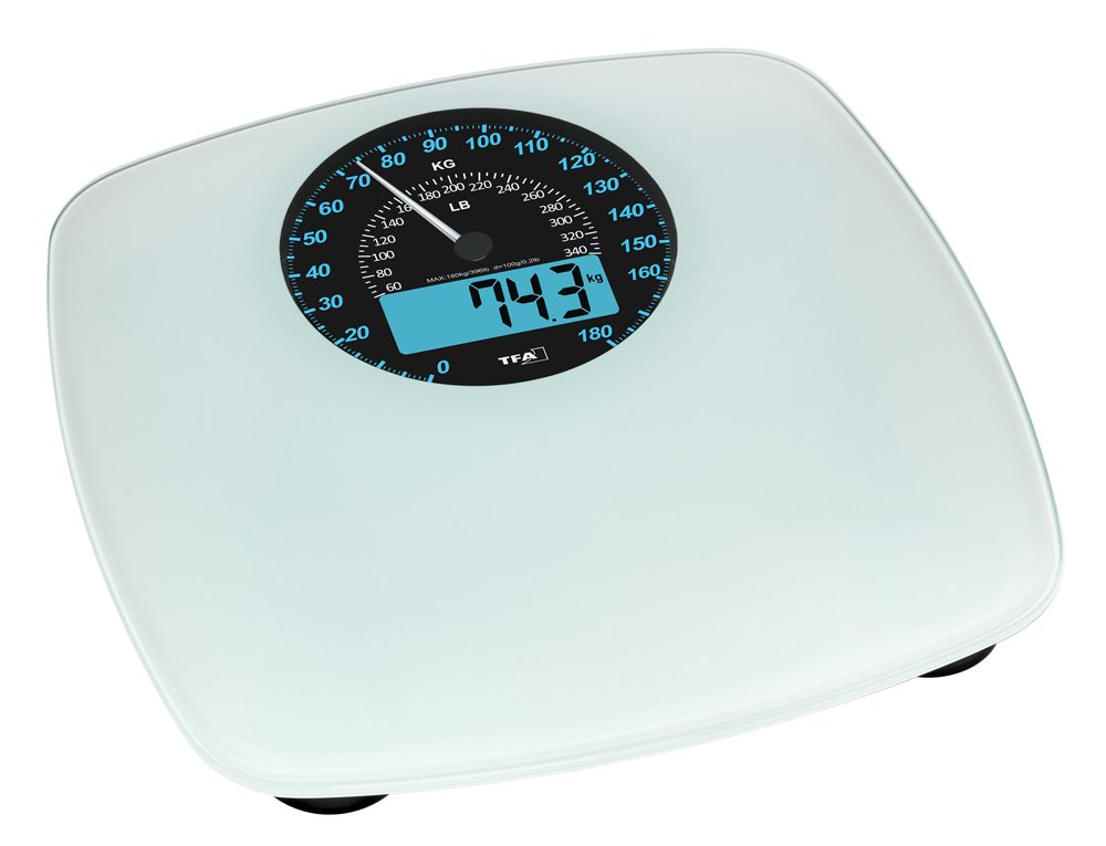 TFA Dostmann Bilancia pesapersone con display digitale e analogico SWING, 50.1003.02, ottica tachimetrica, bilancia pesapersone, funzione promemoria di pesatura, bianco