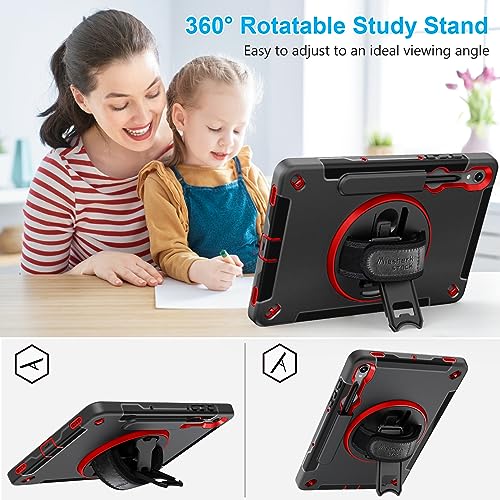 Image of Case for Galaxy Tab S10 Lite &S10 FE S9 FE 10.9 inch /S9 11 Inch: TPU Cover for Samsung Tablet S10 FE / 2025 / S9 FE & S9 2023 5G with Screen Protector- Stand- Handle-Shoulder Strap-S-Pen Holder-Red+Black