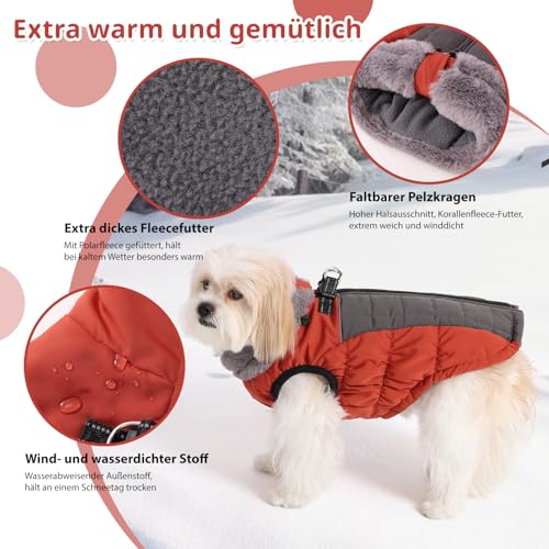 Savlot Hundemäntel für Kaltes Wetter Gemütliche Winddichte Winter-Hundejacke Dick Gepolsterte Warme Weste mit Geschirr für Welpen Kleine Mittelgroße und Große Hunde (L, Rot)