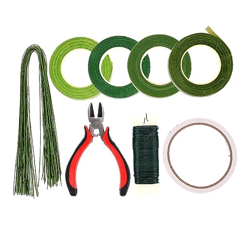 Housoutil 1Set Florist Wires for Craft Projects Thick Floral Stem Wires with Leaf Tape for Bouquet Wrapping and Home Decoration