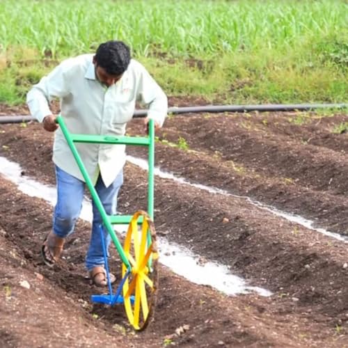 Mischief Green Manual Wheel Hoe (Cycle Kolpe) Push Type Weeder Tiller with 3 Attachments, Can be Used for Loosening The Soil, Digging The Trench & Weeding, Wheel Hoe for Agriculture