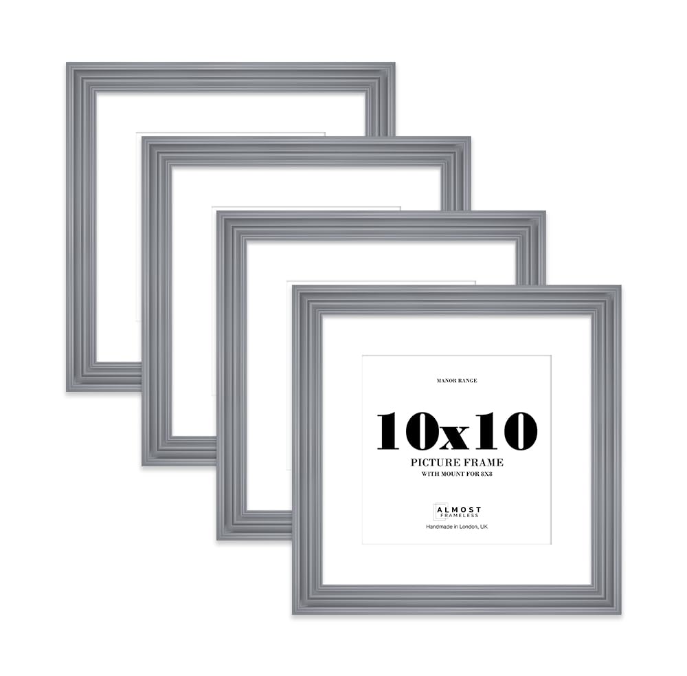 10x10 Grey Picture Frame - 10x10 Square Frame with 8x8 Mount for 10x10/8x8 Pictures Vintage Style Photo Display, 4 Pack โ image 1