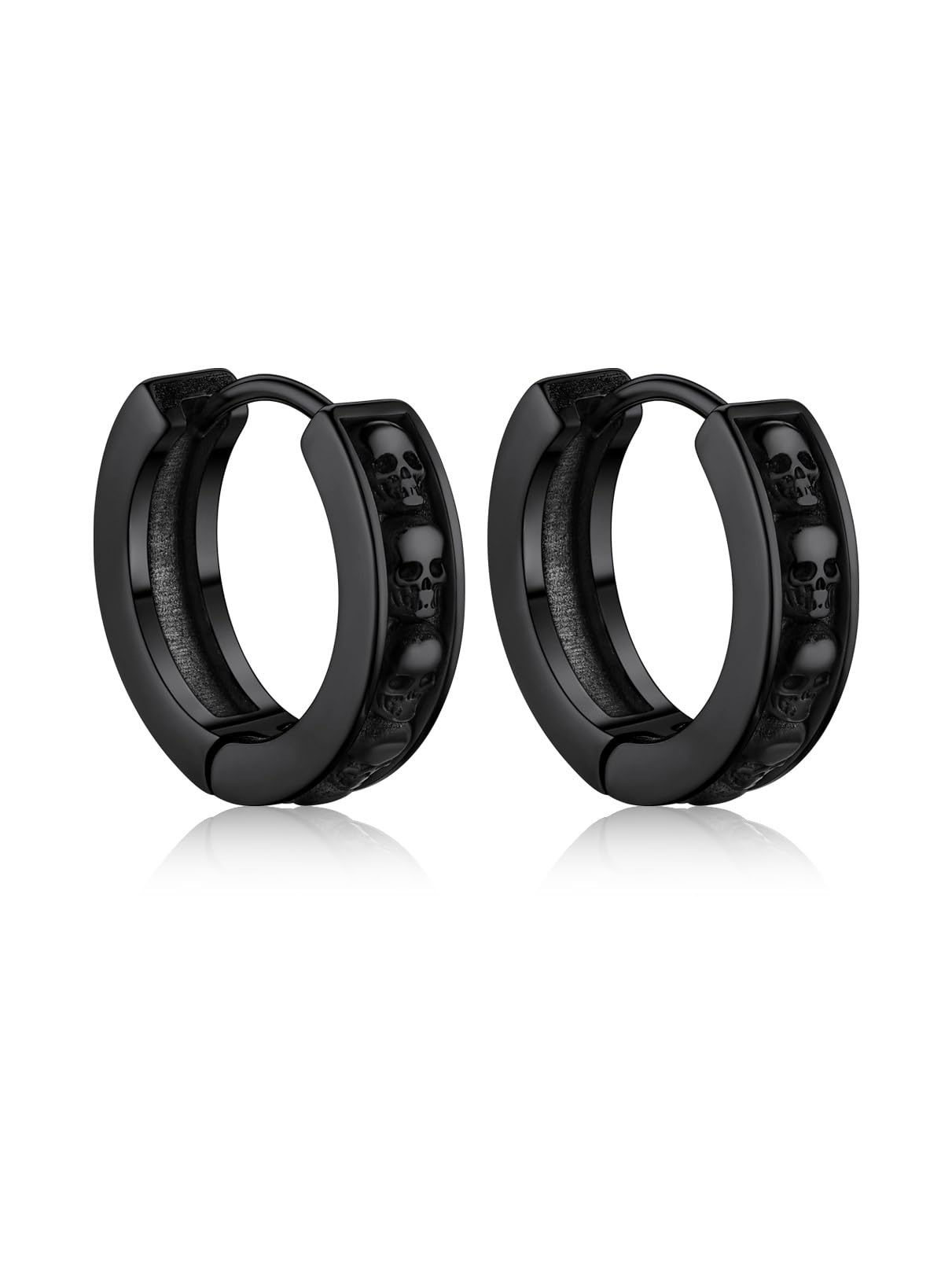 Bandmax Teschio Orecchini Pendenti Uomo Donna, Argento/Nero Orecchini Acciaio Chirurgico, 5 Stili Vintage Orecchini Anallergici a Cerchio, Gioielli Uomo di Moda per Punk Goth