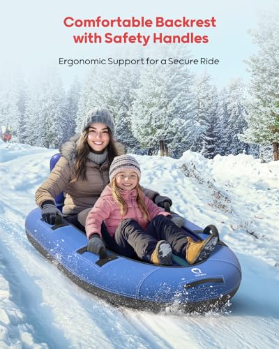 Image of QPAU Snow Sled with Premium Canvas Cover, 2 Person Inflatable Heavy Duty Snow Tube with Reinforced Handles, Snow Sleds for Kids and Adults, Winter Toboggan Outdoor Toys Gifts for Family
