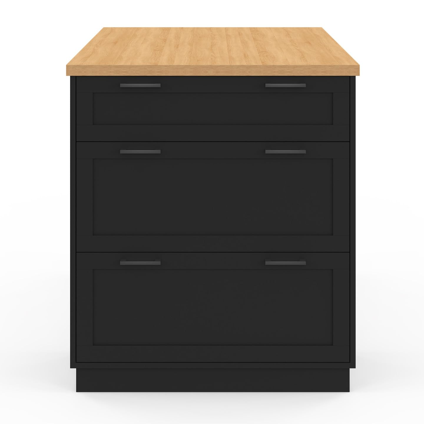 IDMarket - Ilot Central Mange-Debout 4 Personnes VITO 130 cm casserolier 3 tiroirs Noir et Plateau Bois