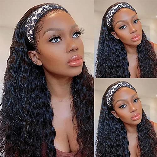 HuiWanYan Deep Curly Headband Wigs 24In Long Wave Wig 24 Inch Kinkys Synthetic Hair for Fashion Women and Girls Cool Nice Net Glueless Head Band with 2pcs Free (Black)…