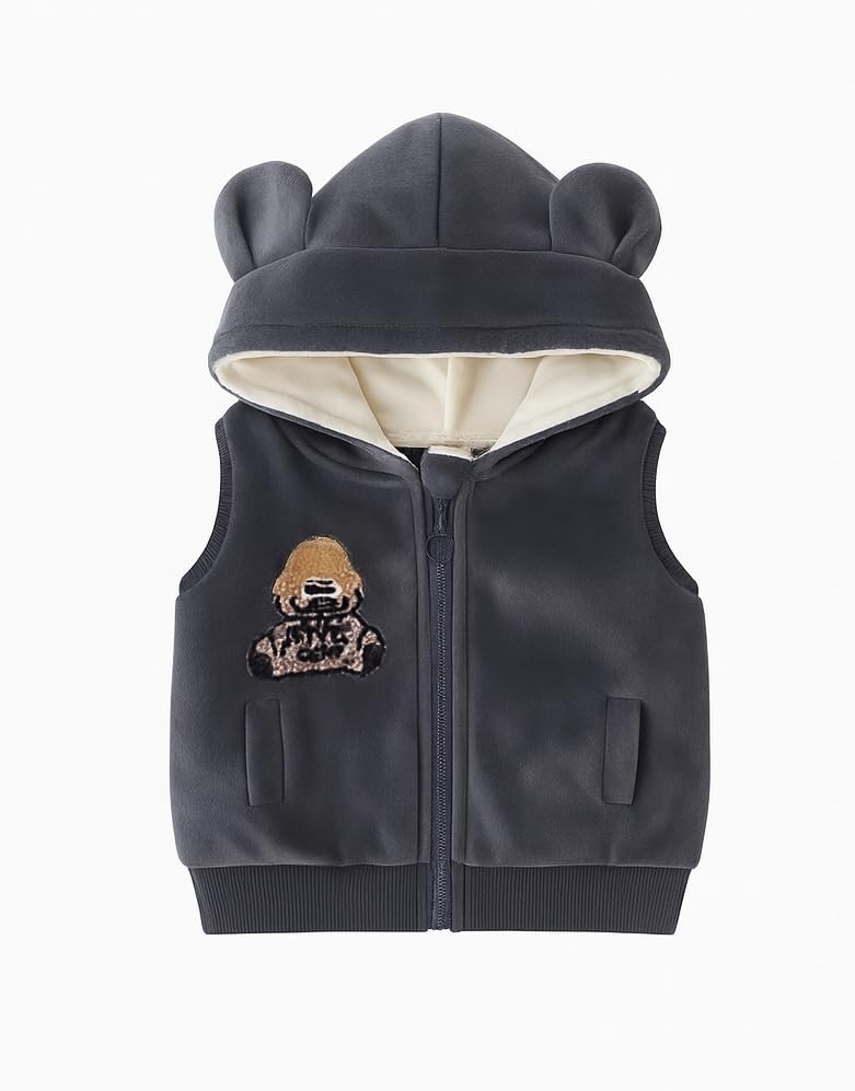 Image of Bold N Elegant Cotton Blend Cute Cartoon Bear Graphics Winter Warm Sweatshirt Hood Jacket And Jogger Pant 3 Pc Layering Clothing Set For Infant Toddler Kids