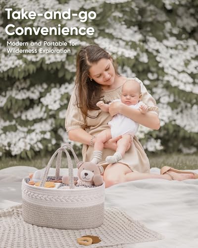 Maliton Wickeltisch Organizer,Baby Organizer Korb,Aufbewahrungskorb für den Wickeltisch,Windel Caddy mit Fächern & Griffen,Geschenke für Neugeborene