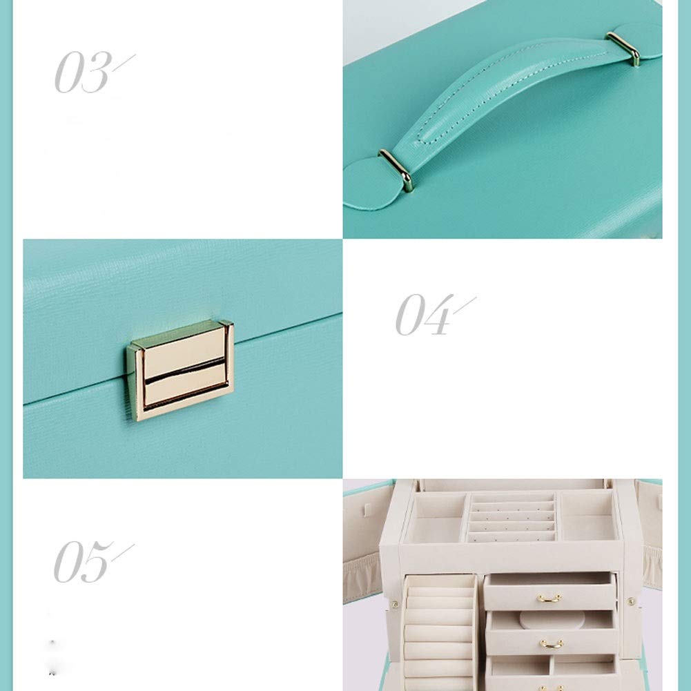 Joyero de Piel sintética con Forma de Vitrina, Gran Capacidad, clásico, Moderno, con Espejo, versátil, para Guardar Joyas, joyero para Mujer (Color: Verde)