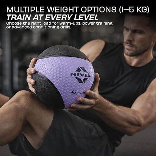 Image of Nivia Pro Medicine Ball for Strength Training, Core Workouts, Endurance Training, Non-Slip Surface, Weight Ball for Crossfit (Light Violet, 4 KG)
