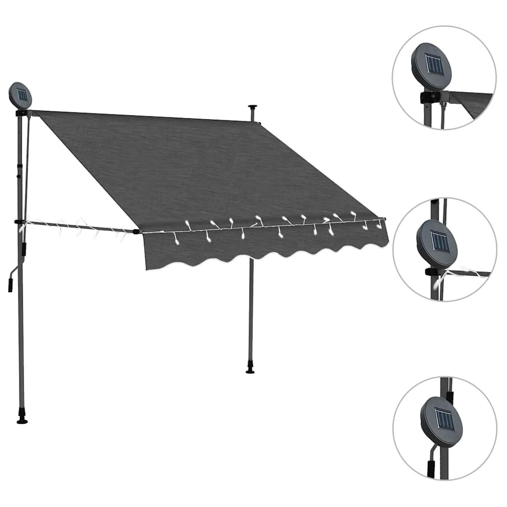 vidaXL Markise Einziehbar Handbetrieben mit LED Wasserabweisend Klemmmarkise Balkonmarkise Sonnenschutz Terrasse Balkon Garten 150cm