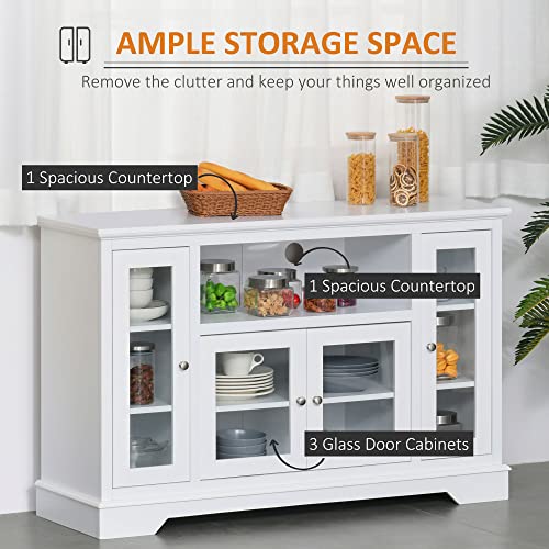 Homcom Sideboard Buffet Cabinet With Storage, Kitchen Cabinet Coffee Bar Cabinet With Glass Doors For Living Room, Kitchen, White #TOP3