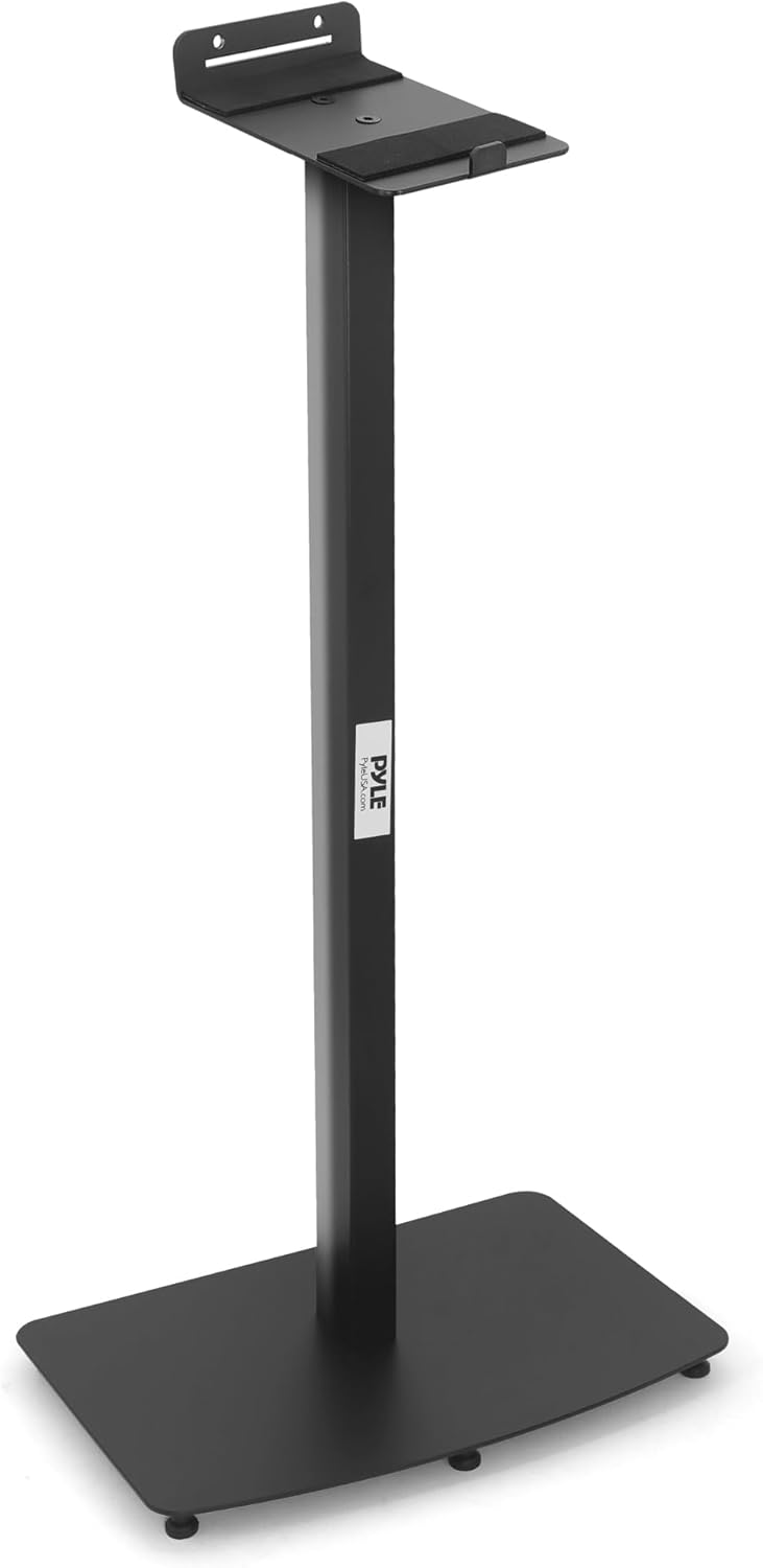 pyle sonos speaker mount stand - reinforced steel 2nd gen play 5 sonos speaker holder w/ 14.3 x 6.5 inch speaker tray, heavy duty 14.5” x 9.4” base, powder coat finish - pyle pstndson17, black