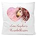 Kissen Pferd braun Herz mit Namen Widmung 40x40 cm inkl. Füllung Kuschelkissen Geschenk, Kissen Farbe:Vorderseite weiß flauschig/RS weiß flauschig