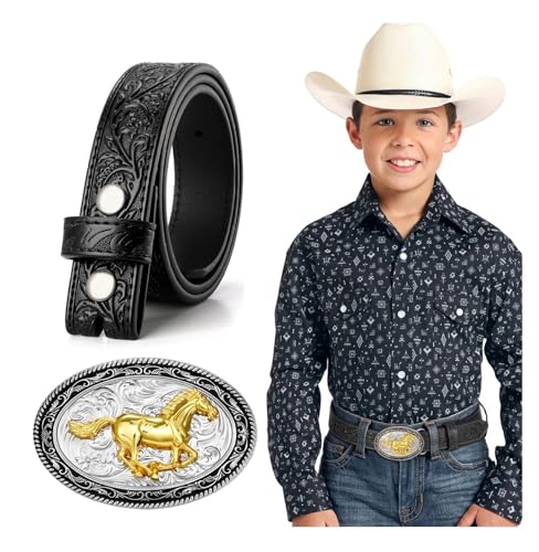 Kids Western Belts for Boys Girls, Embossed Leather Cowgirl Belt for Jeans - Adjustable Toddler Belts with Detachable Buckle, Gift for Christmas2
