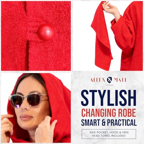Image of ALLEN & MATE 100% Cotton Hooded Surf Poncho Changing Robe - Quick Absorbent Changing Towel with Pocket for Surfing Men Women