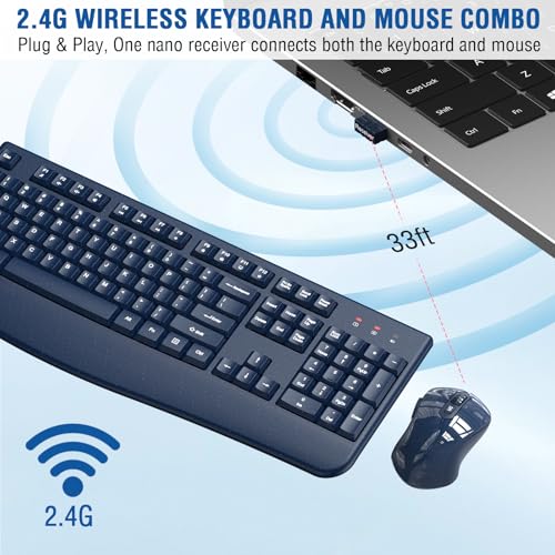 Image of Wireless Keyboard and Mouse Combo, EDJO 2.4G Full-Sized Ergonomic Computer Keyboard with Adjustable Wireless Mouse for Windows, Mac OS Desktop /Laptop /PC(Galaxy Blue) (Galaxy Blue)