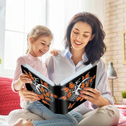 Image of Photo Album 4x6 120 Pockets Photos with Strong Elastic Band, Small Mini Albums Sheet Protector Folder for Photos, Album for Family Wedding Women Men Baby Vacation Gift, Orange Butterfly Heart