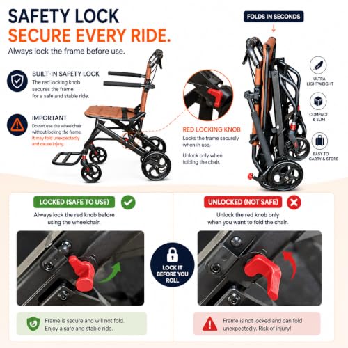 Image of VEAYVA Portable Wheelchair for Adults & Elderly | Ultra Lightweight Folding Ergonomic Seat | Foldable Wheel Chair | Caregiver Push Wheelchair | Compact | Indoor & Outdoor | Multicolor Seat