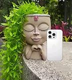 8.3 inch Cute Head Planter Pot Face Flower Pot Resin Flower Pot Head Planter Succulent Pot Head Planter Plant Pots with Drainage Holes for Indoor Outdoor Plants