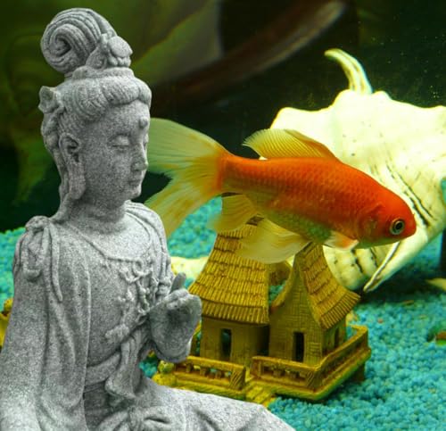 Image of livelyfish Fish Tank Decorations Buddha Statue Aquarium Stone Buddha Figurine Asian Zen Garden Guanyin Statues Underwater Landscaping Ornament, B