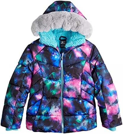 ZeroXposur Girls Puffer Jacket Fleece lined Winter Coat with Lined Hood and Faux Fur Trim (Multi, X-Large)