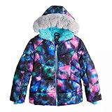 ZeroXposur Girls Puffer Jacket Fleece lined Winter Coat with Lined Hood and Faux Fur Trim (Multi, X-
