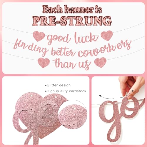 Image of Pre-Strung Good Luck Finding Better Coworkers Than Us Banner, Pink Rose Gold Glitter Going Away Party We Will Miss You Decorations, Great for Goodbye Farewell Job Change Party