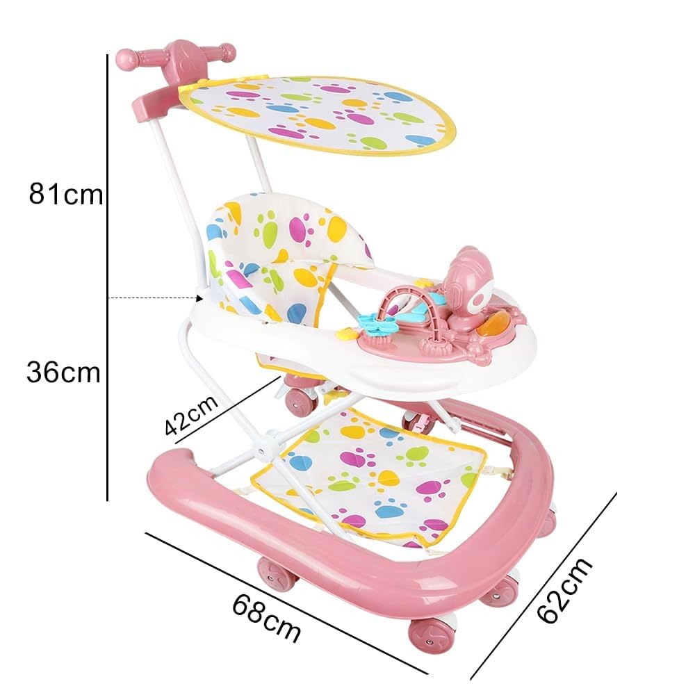Girarrosto evolutivo para bebé niña 3 en 1, andador plegable con 3 alturas ajustables, asiento y bandeja removible, niños de 6+ meses, carga 12 KG - 62 x 68 x 36 - 81 cm, rosa