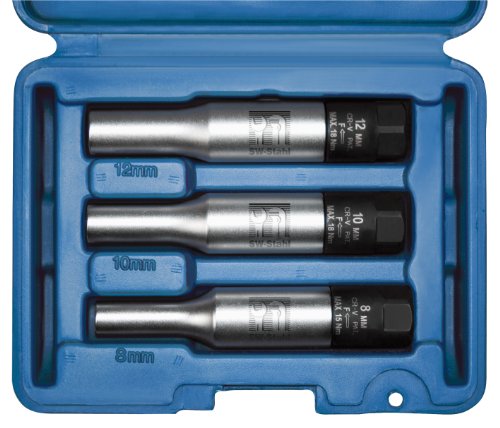 SW-Stahl 03110L Glühkerzensteckschlüsselsatz, 3-teilig I Glühkerzen Werkzeug 8mm I Glühkerzen Steckschlüssel 10mm I Glühkerzen Werkzeugsatz 12mm I Glühkerzen Drehmoment