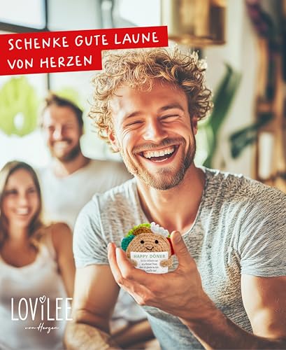 LOViLEE Happy Döner Diggi im Geschenkset - Positive Kartoffel inkl. Geschenkbeutel und Pocket Hug - Positive Potato, Glücksbringer Prüfung, Du schaffst das Geschenk, Glücksbringer Mann, Mutmacher