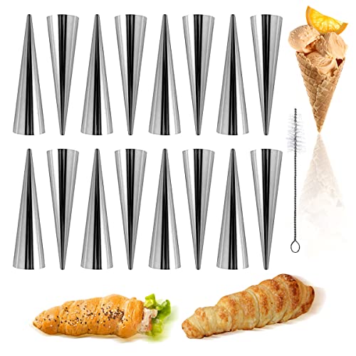 Lot de 16 moules en forme de corne de crème - Cônes de cuisson en acier inoxydable - Forme conique danoise pour pâtisserie, croissant