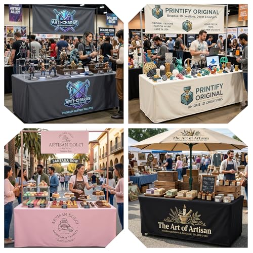 Shipping Next Day Personalized Table Cloth with Logo 4FT 5FT 6FT 8FT Custom Table Cover with Business Logo for Tradeshow Events Company School Shop Other Important (132" x 89" (6FT Closed Back)) — view 6