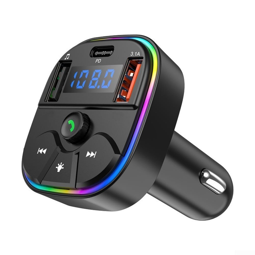 Trasmettitore FM per auto wireless con due porte USB di ricarica USB A e USB C, riproduzione MP3/WMA da unità USB, supporto per chiamate in vivavoce, portata wireless 5 3, frequenza FM 87 5