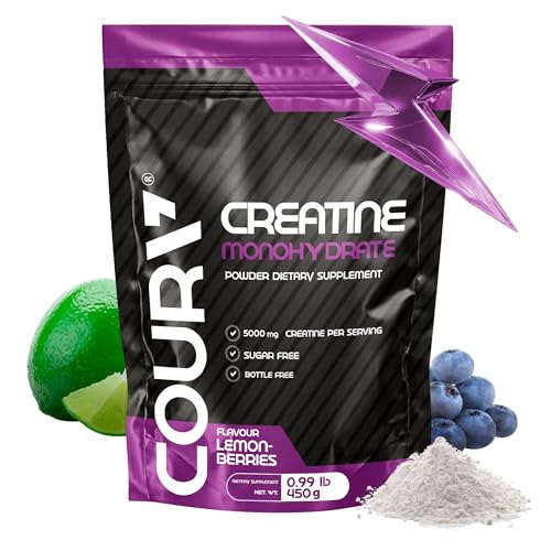 COURA Creatine Monohydrate Lemon-Berries Flavor - 450g - Sports Supplement - Strength and Endurance - Ideal for Intense Workouts - Gluten Free - Bottle Free