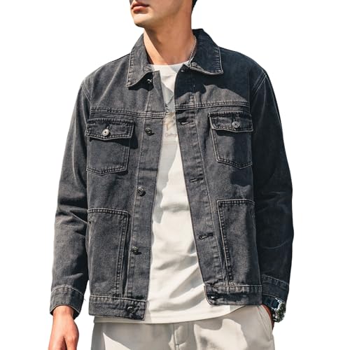 Image of Denim Jacket Men Vintage Autumn and Winter Tops Mens Denim Trucker Jacket