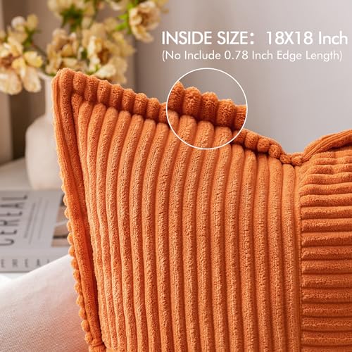 Image of MIULEE Fall Orange Decorative Throw Pillow Covers for Couch Bed Livingroom 18x18 Inch Set of 2 Boho Accent Throw Pllows Broadside Striped Patchwork Soft Corduroy Pillowcases
