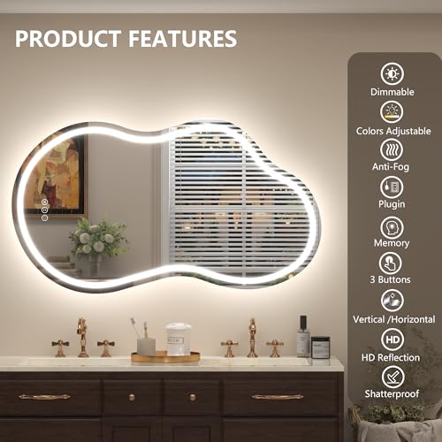 Image of 48x26 Inch Irregular LED Lighted Bathroom Vanity Mirror