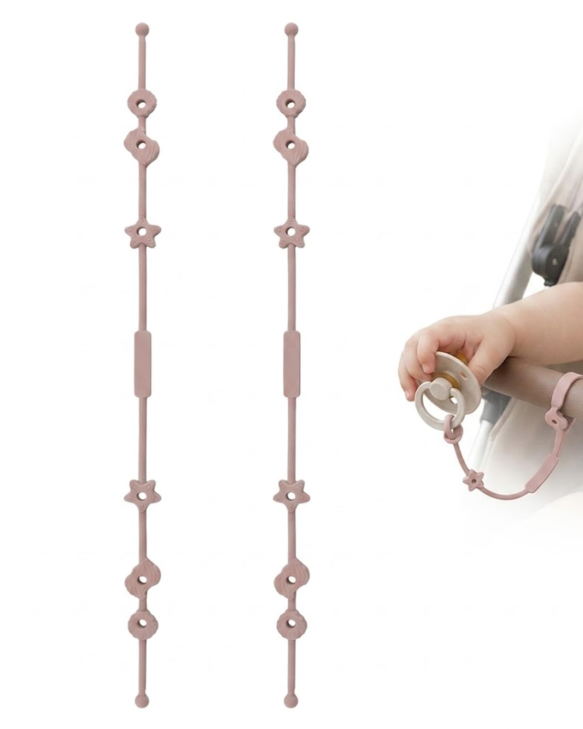 Cinghie Anti-Caduta Giocattoli e Ciucci, Confezione da 2 in Silicone Alimentare Per Passeggino, Seggiolone, Auto: mantiene tutto pulito e sicuro.