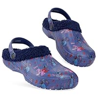 Disney Stitch Clogs for Women Fleece Lining Slip On Garden Shoes Heel Strap Options with Charms Indoor Outdoor Stitch Gifts (Navy Stitch, 2.5/3.5 UK)